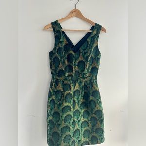 J. Crew peacock jacquard dress gold green size 4